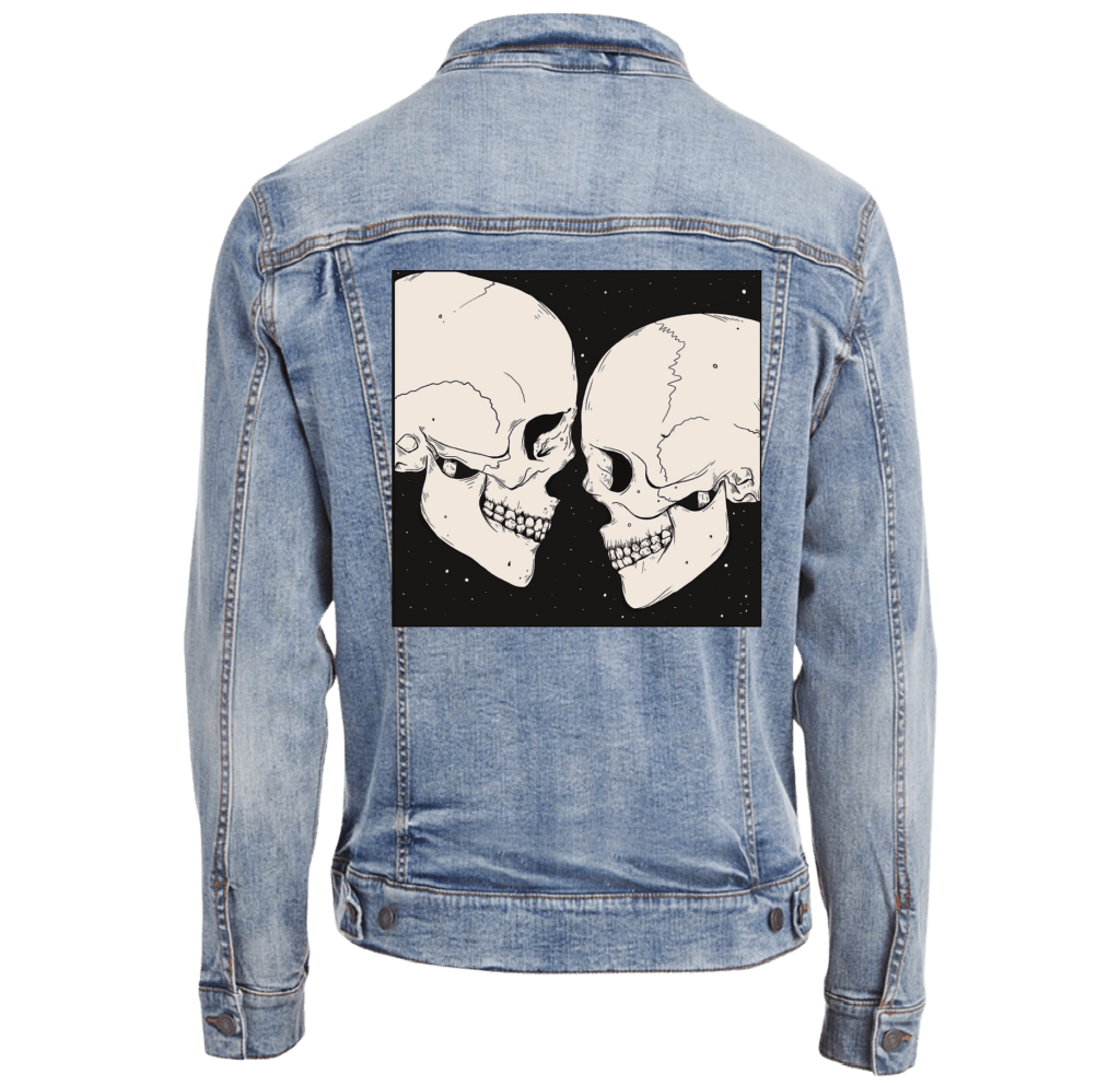 STAR CROSSED LOVERS with background by JESS ADAMS custom denim jacket by DenimINK