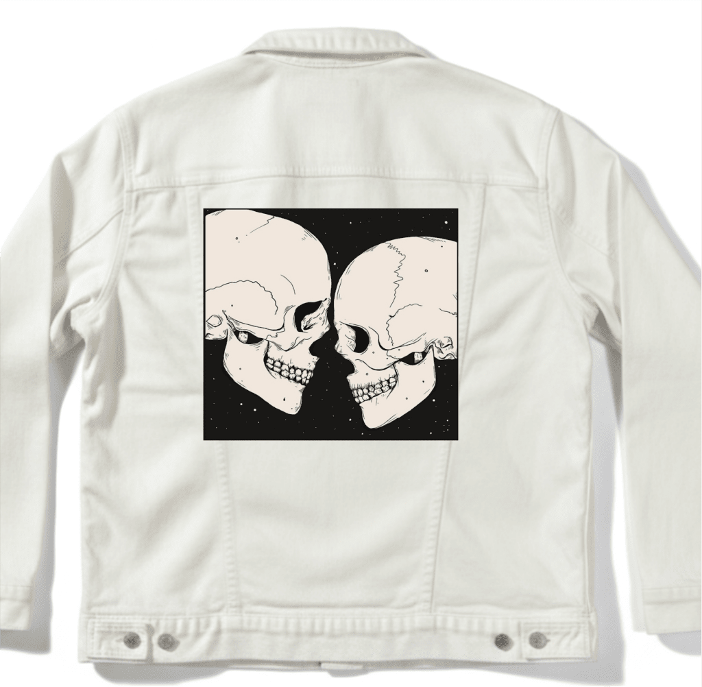 STAR CROSSED LOVERS with background by JESS ADAMS custom denim jacket by DenimINK