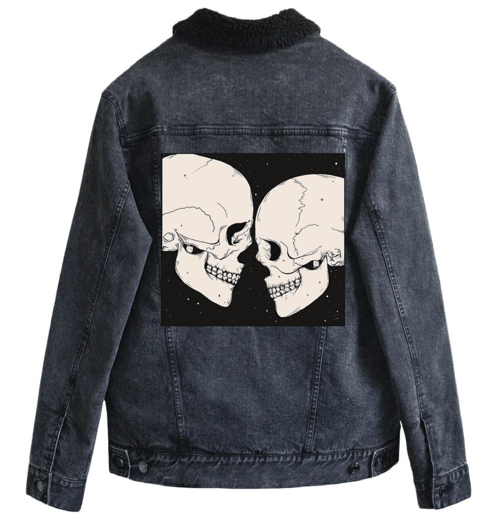 STAR CROSSED LOVERS with background by JESS ADAMS custom denim jacket by DenimINK