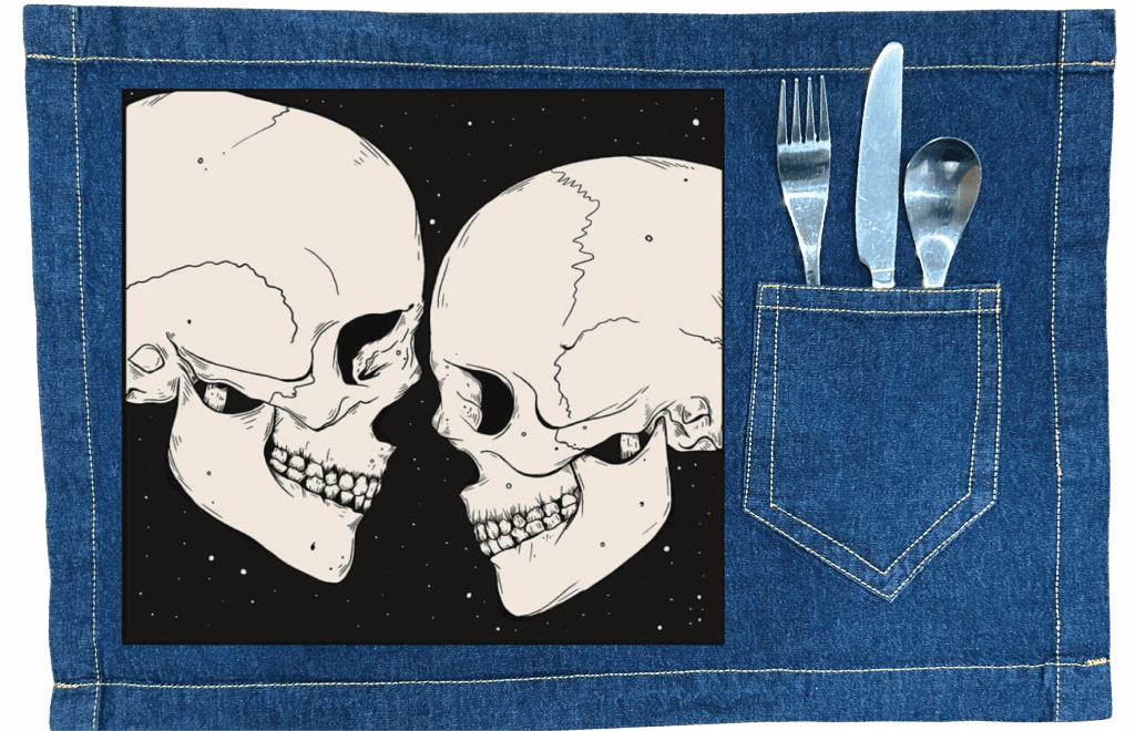 STAR CROSSED LOVERS with background by JESS ADAMS custom denim jacket by DenimINK