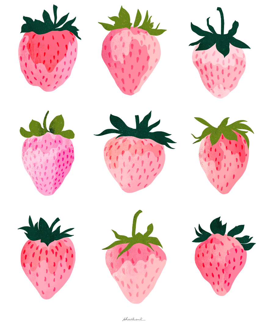 STRAWBERRY DREAMS by thearticsoul, printed on denim jackets and other denim products: tote bags, throw pillows, table place mats, aprons
