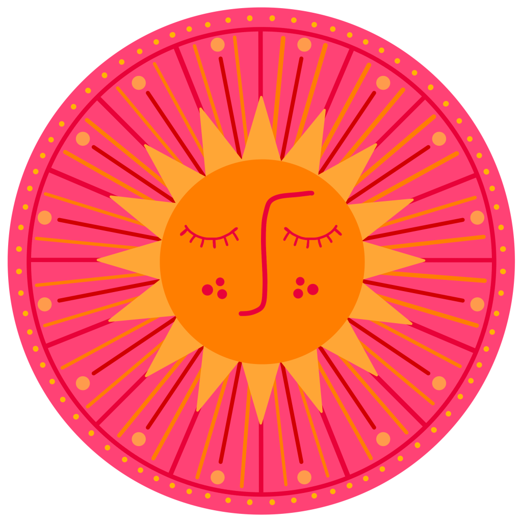 SUNBURST by HEND SHEHATA, printed on denim jackets and other denim products: tote bags, throw pillows, table place mats, aprons