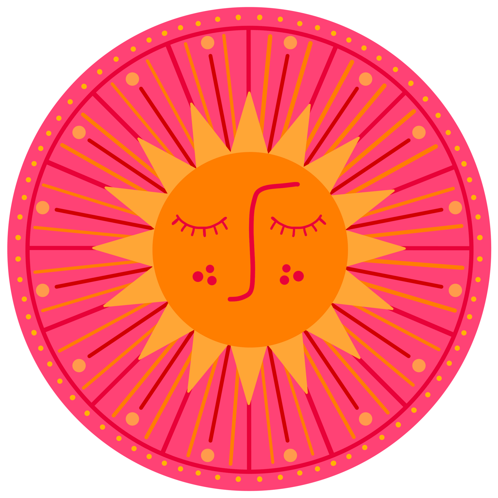 SUNBURST by HEND SHEHATA, printed on denim jackets and other denim products: tote bags, throw pillows, table place mats, aprons