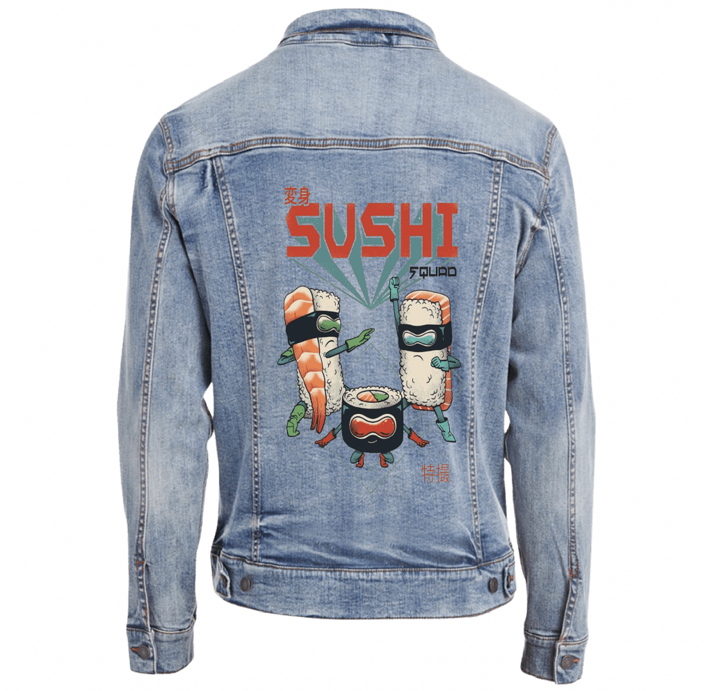 SUSHI SQUAD by VINCENT TRINIDAD custom denim jacket by DenimINK
