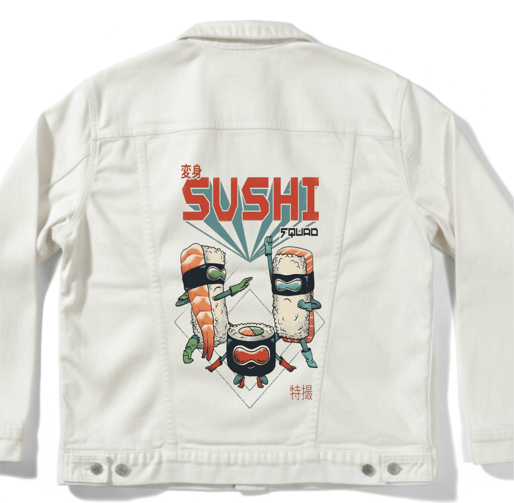 SUSHI SQUAD by VINCENT TRINIDAD custom denim jacket by DenimINK