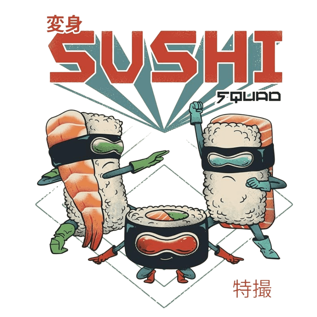 SUSHI SQUAD by VINCENT TRINIDAD custom denim jacket by DenimINK