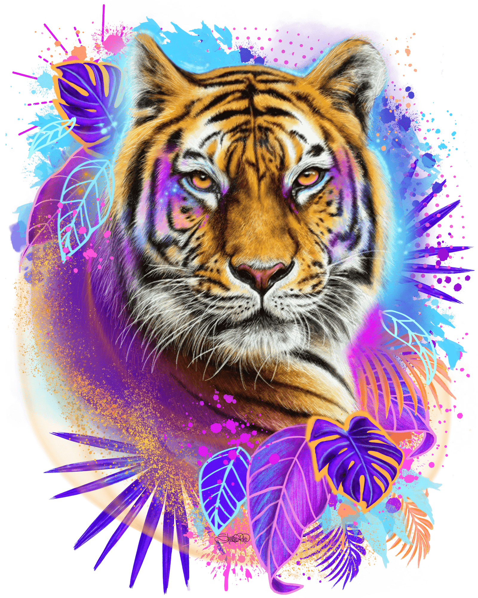 TIGER SPIRIT by SHEENA PIKE, printed on denim jackets and other denim products: tote bags, throw pillows, table place mats, aprons