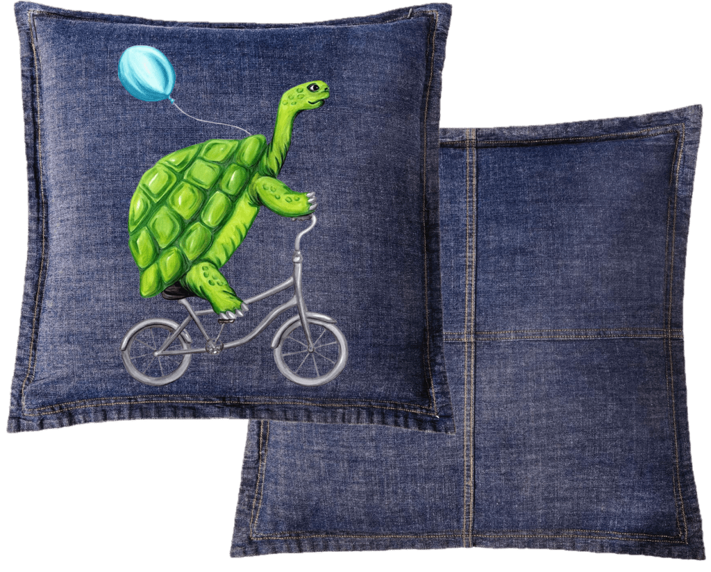 TURTLE RIDING A BICYCLE by Amélie Legault custom denim jacket by DenimINK