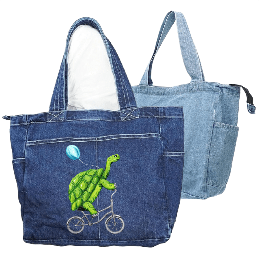 TURTLE RIDING A BICYCLE by Amélie Legault custom denim jacket by DenimINK