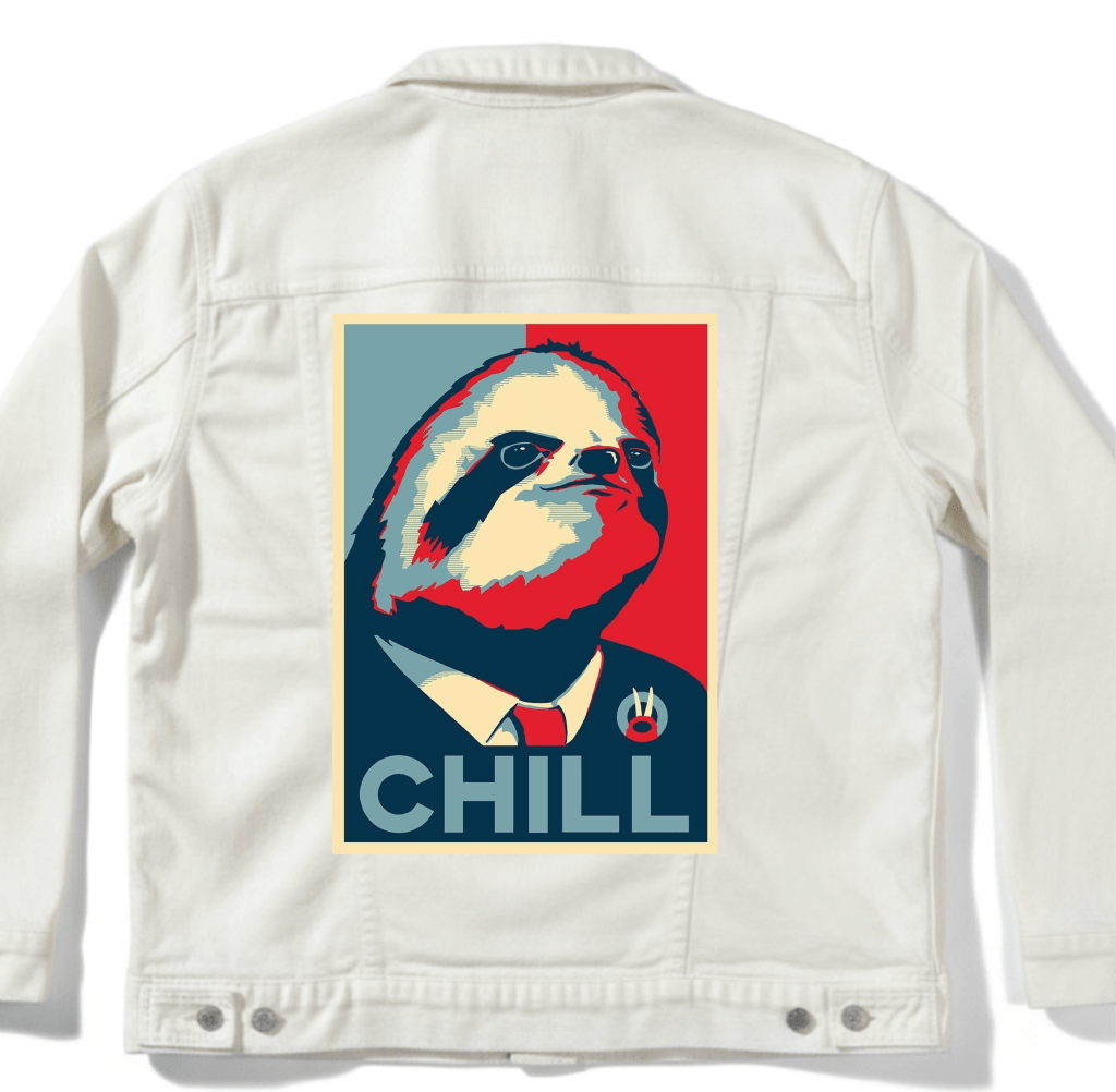 VOTE SLOTH by GRANT SHEPLEY custom denim jacket by DenimINK