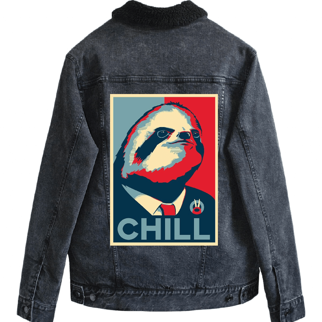 VOTE SLOTH by GRANT SHEPLEY custom denim jacket by DenimINK