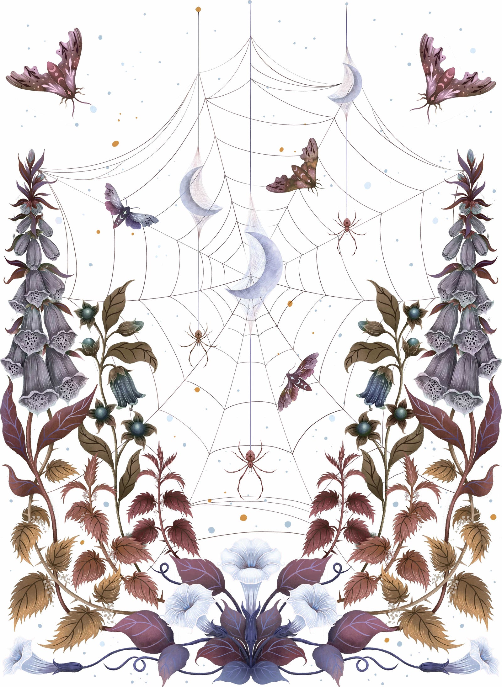 WITCH GARDEN by EPISODIC DRAWING, digitally printed on DENIM products: throw pillows, aprons, table place mats, and hand-made Unisex Denim Jackets in 3 color choices