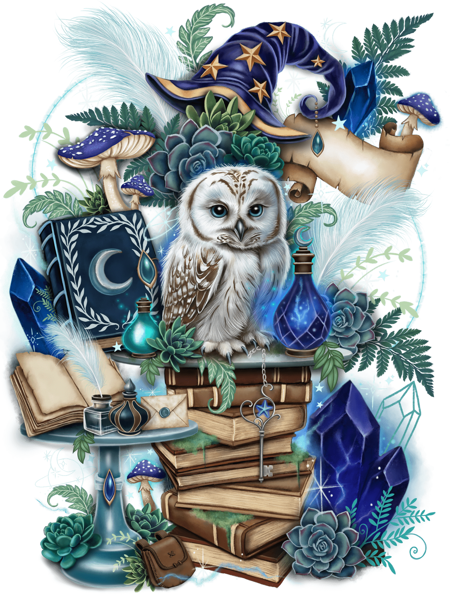 WIZARDS COMPANION by SHEENA PIKE, printed on denim jackets and other denim products: tote bags, throw pillows, table place mats, aprons