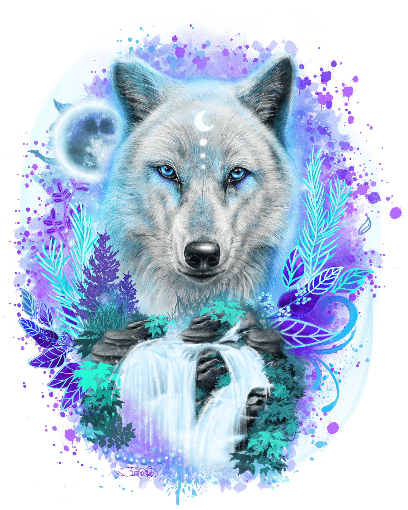 WOLF SPIRIT by SHEENA PIKE, printed on denim jackets and other denim products: tote bags, throw pillows, table place mats, aprons