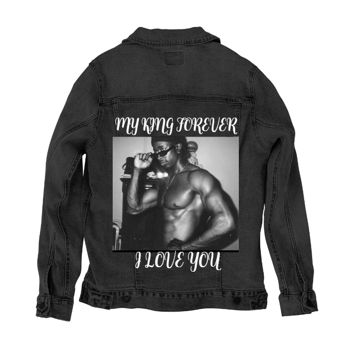 Customer Designed Custom Denim Jacket (hand-crafted) with 3 color choices of jacket: Stonewash, White, or Black. Unisex XS S M L XL 2X 3X. USA hand-crafted and USA digitally printed. Ships free within the USA & also ships Internationally.