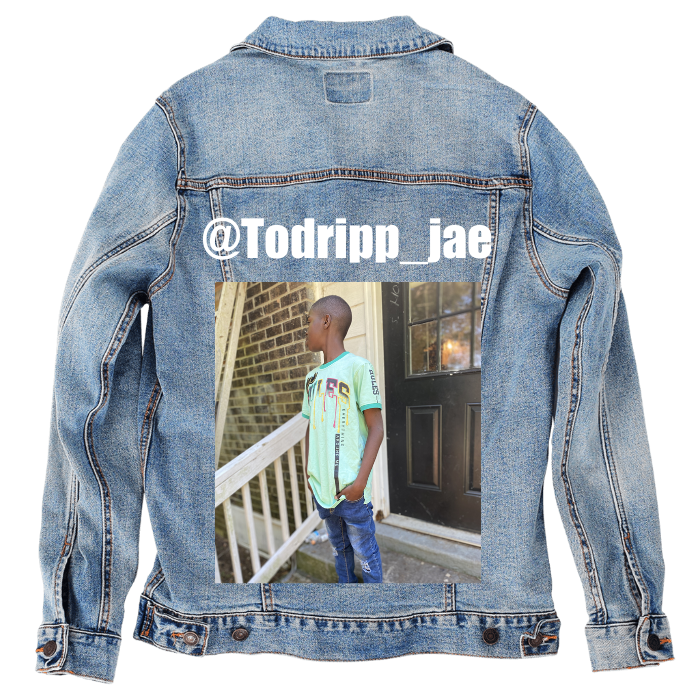Customer Designed Custom Denim Jacket (hand-crafted) with 3 color choices of jacket: Stonewash, White, or Black. Unisex XS S M L XL 2X 3X. USA hand-crafted and USA digitally printed. Ships free within the USA & also ships Internationally.