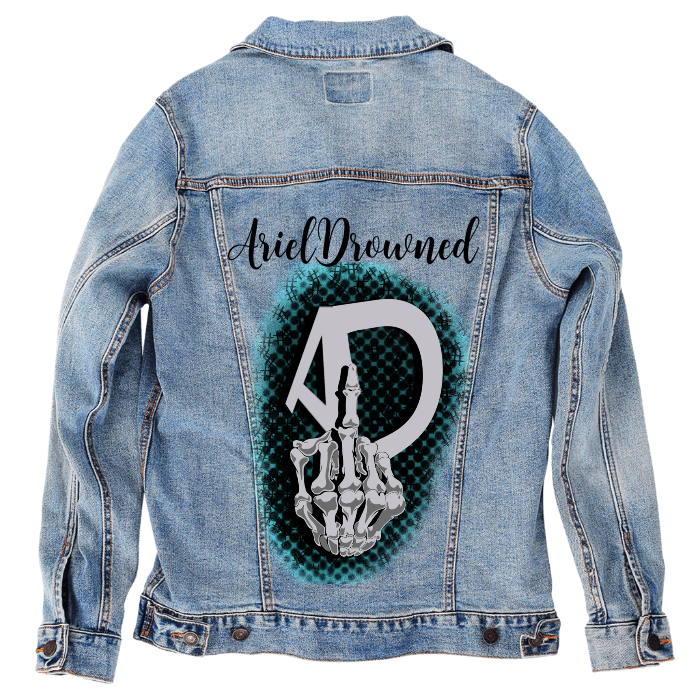 Customer Designed Custom Denim Jacket (hand-crafted) with 3 color choices of jacket: Stonewash, White, or Black. Unisex XS S M L XL 2X 3X. USA hand-crafted and USA digitally printed. Ships free within the USA & also ships Internationally.