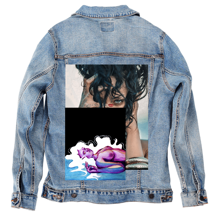 Customer Designed Custom Denim Jacket (hand-crafted) with 3 color choices of jacket: Stonewash, White, or Black. Unisex XS S M L XL 2X 3X. USA hand-crafted and USA digitally printed. Ships free within the USA & also ships Internationally.