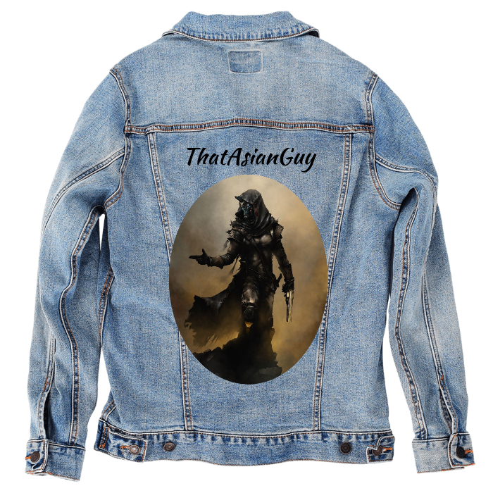 Customer Designed Custom Denim Jacket (hand-crafted) with 3 color choices of jacket: Stonewash, White, or Black. Unisex XS S M L XL 2X 3X. USA hand-crafted and USA digitally printed. Ships free within the USA & also ships Internationally.