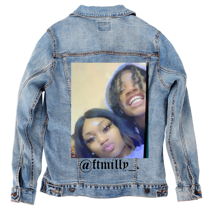 Customer Designed Custom Denim Jacket (hand-crafted) with 3 color choices of jacket: Stonewash, White, or Black. Unisex XS S M L XL 2X 3X. USA hand-crafted and USA digitally printed. Ships free within the USA & also ships Internationally.