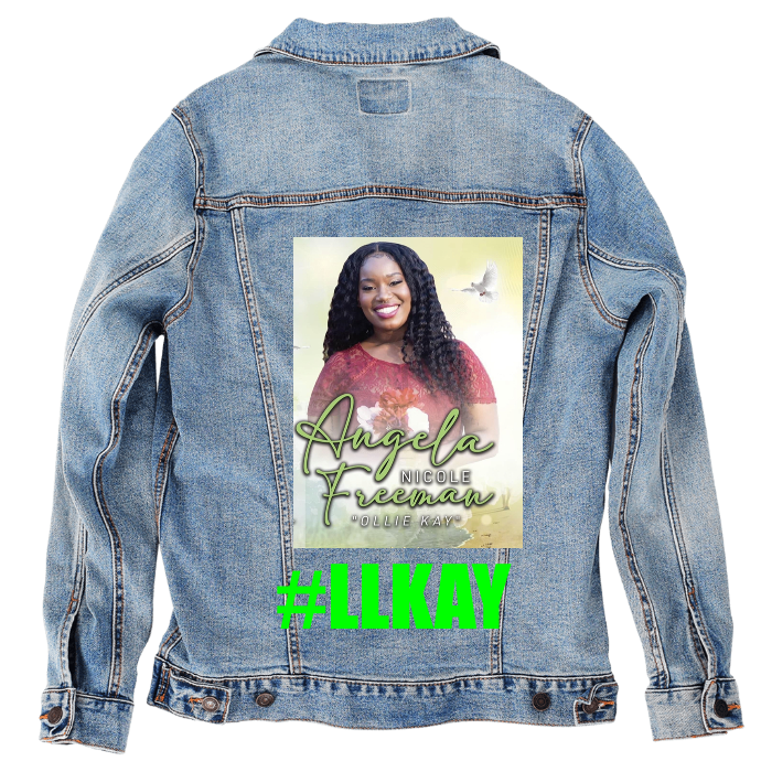 Customer Designed Custom Denim Jacket (hand-crafted) with 3 color choices of jacket: Stonewash, White, or Black. Unisex XS S M L XL 2X 3X. USA hand-crafted and USA digitally printed. Ships free within the USA & also ships Internationally.