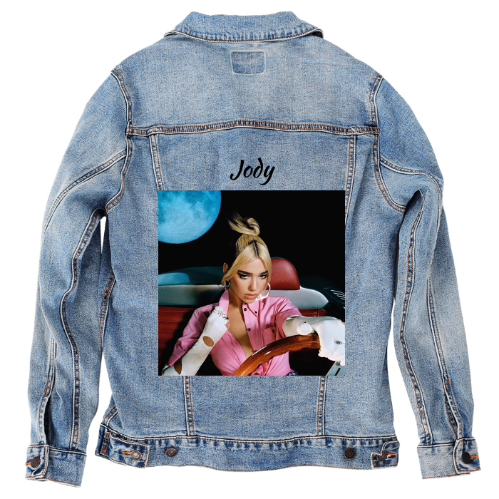Customer Designed Custom Denim Jacket (hand-crafted) with 3 color choices of jacket: Stonewash, White, or Black. Unisex XS S M L XL 2X 3X. USA hand-crafted and USA digitally printed. Ships free within the USA & also ships Internationally.