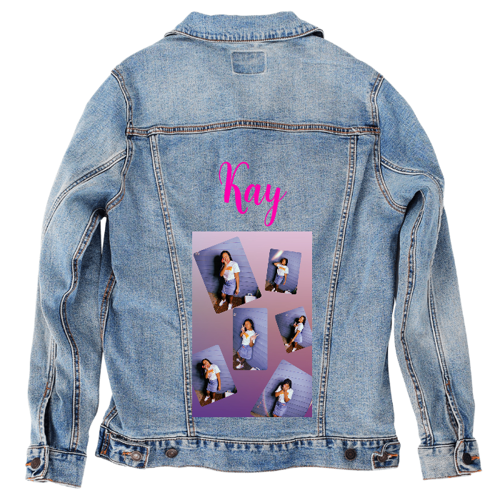 Customer Designed Custom Denim Jacket (hand-crafted) with 3 color choices of jacket: Stonewash, White, or Black. Unisex XS S M L XL 2X 3X. USA hand-crafted and USA digitally printed. Ships free within the USA & also ships Internationally.