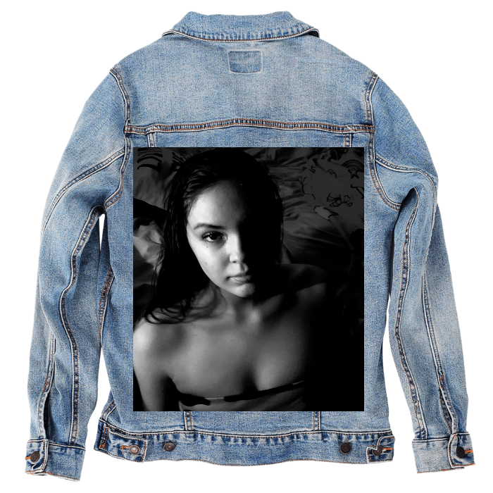 Customer Designed Custom Denim Jacket (hand-crafted) with 3 color choices of jacket: Stonewash, White, or Black. Unisex XS S M L XL 2X 3X. USA hand-crafted and USA digitally printed. Ships free within the USA & also ships Internationally.