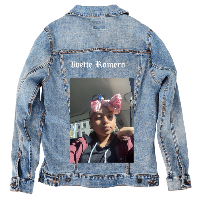 Customer Designed Custom Denim Jacket (hand-crafted) with 3 color choices of jacket: Stonewash, White, or Black. Unisex XS S M L XL 2X 3X. USA hand-crafted and USA digitally printed. Ships free within the USA & also ships Internationally.
