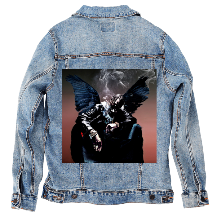 Customer Designed Custom Denim Jacket (hand-crafted) with 3 color choices of jacket: Stonewash, White, or Black. Unisex XS S M L XL 2X 3X. USA hand-crafted and USA digitally printed. Ships free within the USA & also ships Internationally.