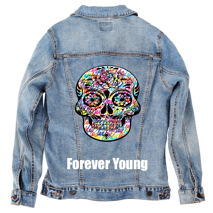 Customer Designed Custom Denim Jacket (hand-crafted) with 3 color choices of jacket: Stonewash, White, or Black. Unisex XS S M L XL 2X 3X. USA hand-crafted and USA digitally printed. Ships free within the USA & also ships Internationally.