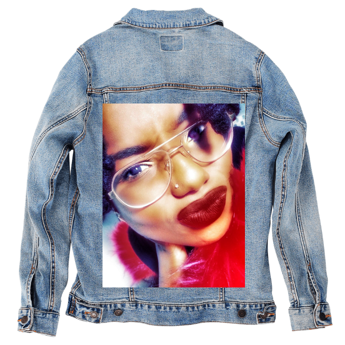 Customer Designed Custom Denim Jacket (hand-crafted) with 3 color choices of jacket: Stonewash, White, or Black. Unisex XS S M L XL 2X 3X. USA hand-crafted and USA digitally printed. Ships free within the USA & also ships Internationally.