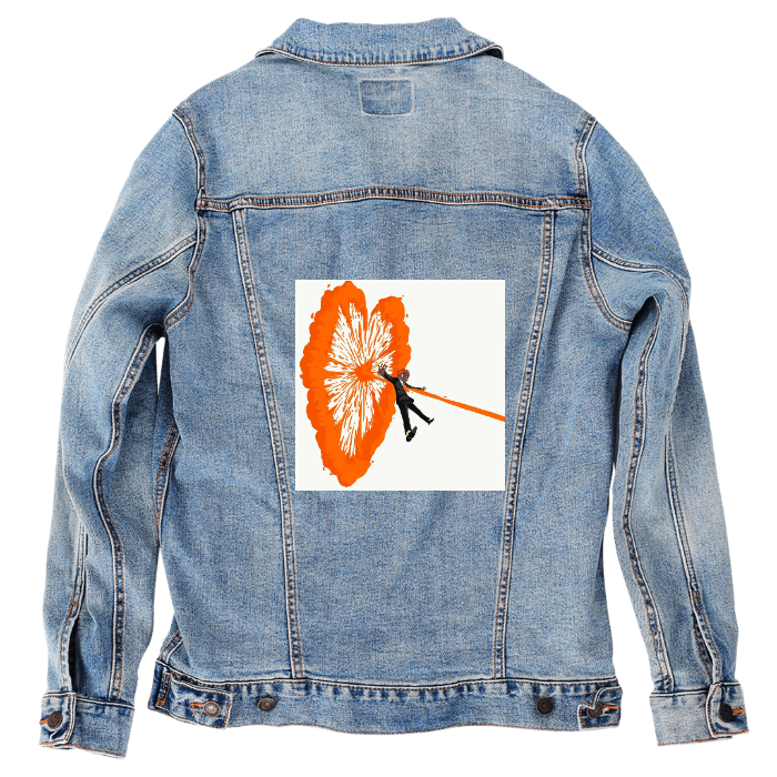 Customer Designed Custom Denim Jacket (hand-crafted) with 3 color choices of jacket: Stonewash, White, or Black. Unisex XS S M L XL 2X 3X. USA hand-crafted and USA digitally printed. Ships free within the USA & also ships Internationally.