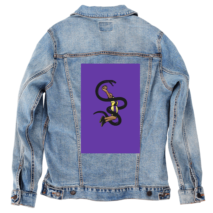 Customer Designed Custom Denim Jacket (hand-crafted) with 3 color choices of jacket: Stonewash, White, or Black. Unisex XS S M L XL 2X 3X. USA hand-crafted and USA digitally printed. Ships free within the USA & also ships Internationally.