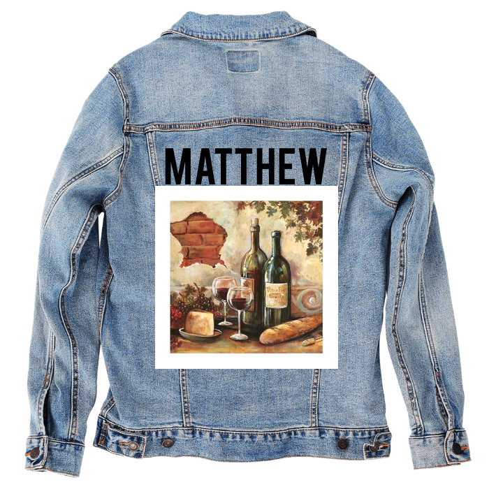 Customer Designed Custom Denim Jacket (hand-crafted) with 3 color choices of jacket: Stonewash, White, or Black. Unisex XS S M L XL 2X 3X. USA hand-crafted and USA digitally printed. Ships free within the USA & also ships Internationally.