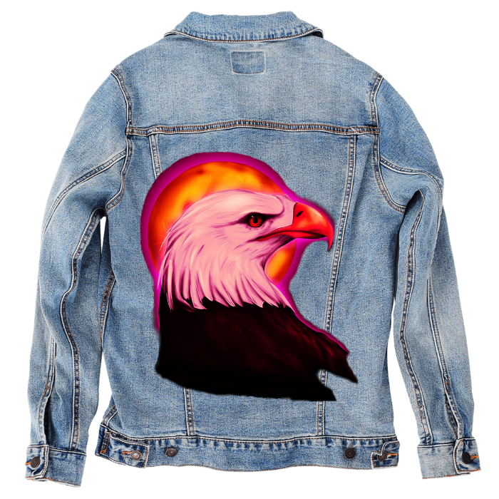 Customer Designed Custom Denim Jacket (hand-crafted) with 3 color choices of jacket: Stonewash, White, or Black. Unisex XS S M L XL 2X 3X. USA hand-crafted and USA digitally printed. Ships free within the USA & also ships Internationally.