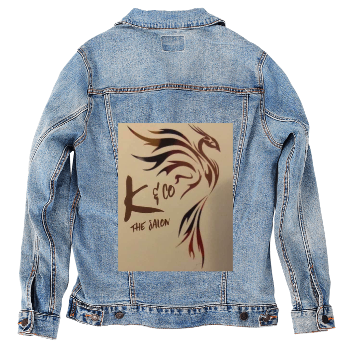 Customer Designed Custom Denim Jacket (hand-crafted) with 3 color choices of jacket: Stonewash, White, or Black. Unisex XS S M L XL 2X 3X. USA hand-crafted and USA digitally printed. Ships free within the USA & also ships Internationally.