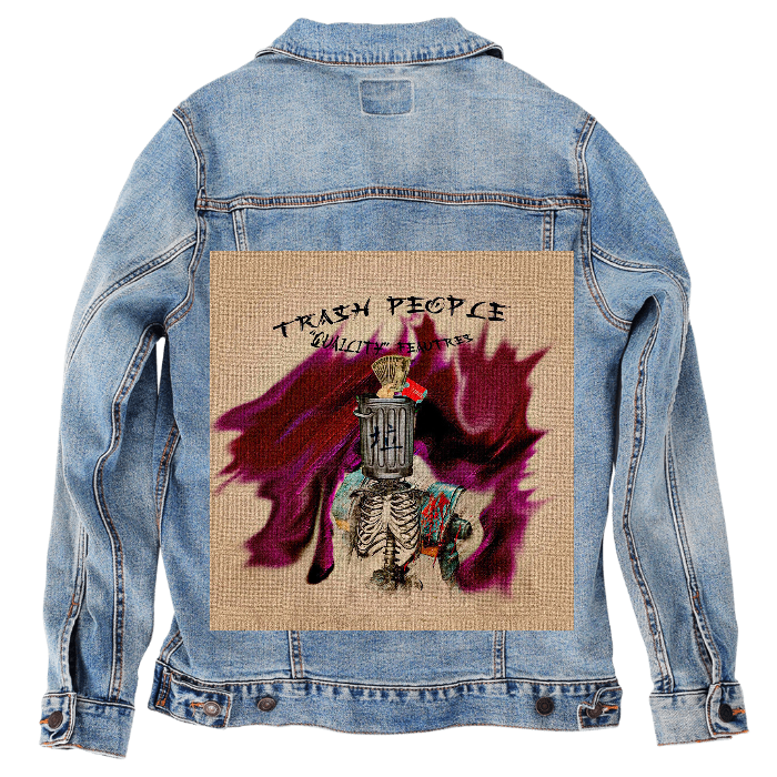 Customer Designed Custom Denim Jacket (hand-crafted) with 3 color choices of jacket: Stonewash, White, or Black. Unisex XS S M L XL 2X 3X. USA hand-crafted and USA digitally printed. Ships free within the USA & also ships Internationally.