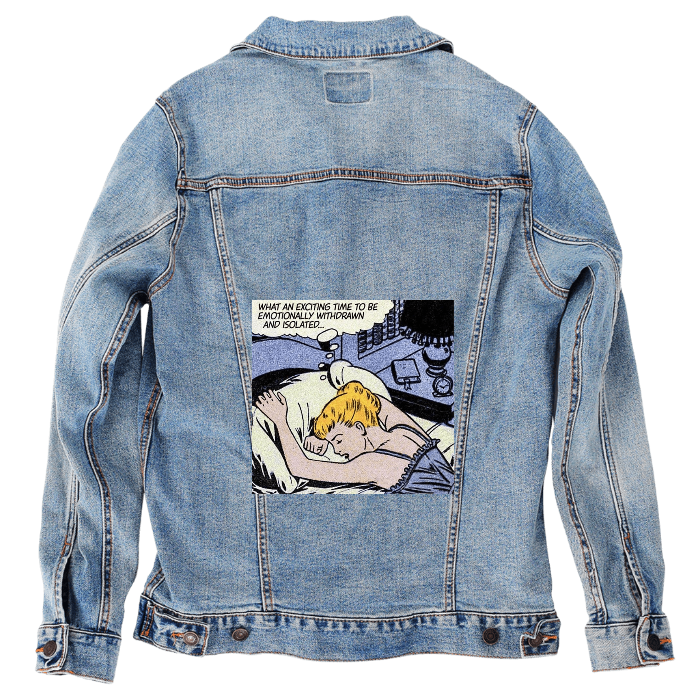 Customer Designed Custom Denim Jacket (hand-crafted) with 3 color choices of jacket: Stonewash, White, or Black. Unisex XS S M L XL 2X 3X. USA hand-crafted and USA digitally printed. Ships free within the USA & also ships Internationally.