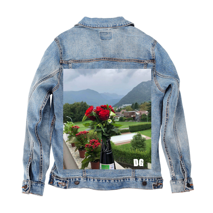 Customer Designed Custom Denim Jacket (hand-crafted) with 3 color choices of jacket: Stonewash, White, or Black. Unisex XS S M L XL 2X 3X. USA hand-crafted and USA digitally printed. Ships free within the USA & also ships Internationally.
