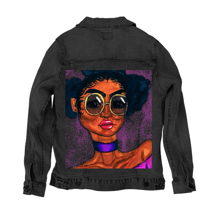 Customer Designed Custom Denim Jacket (hand-crafted) with 3 color choices of jacket: Stonewash, White, or Black. Unisex XS S M L XL 2X 3X. USA hand-crafted and USA digitally printed. Ships free within the USA & also ships Internationally.