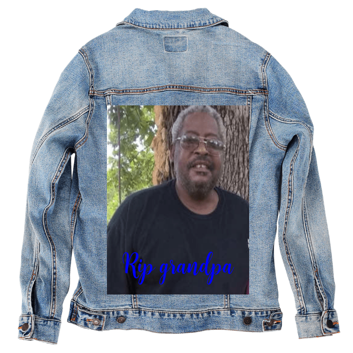 Customer Designed Custom Denim Jacket (hand-crafted) with 3 color choices of jacket: Stonewash, White, or Black. Unisex XS S M L XL 2X 3X. USA hand-crafted and USA digitally printed. Ships free within the USA & also ships Internationally.