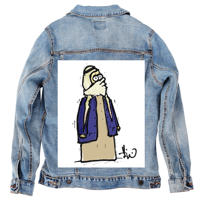 Customer Designed Custom Denim Jacket (hand-crafted) with 3 color choices of jacket: Stonewash, White, or Black. Unisex XS S M L XL 2X 3X. USA hand-crafted and USA digitally printed. Ships free within the USA & also ships Internationally.