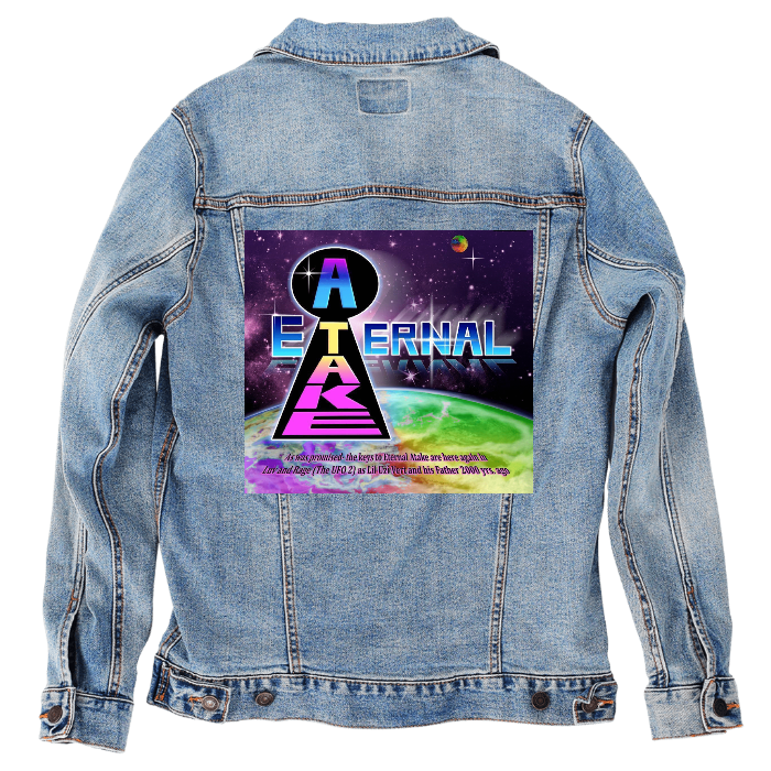 Customer Designed Custom Denim Jacket (hand-crafted) with 3 color choices of jacket: Stonewash, White, or Black. Unisex XS S M L XL 2X 3X. USA hand-crafted and USA digitally printed. Ships free within the USA & also ships Internationally.