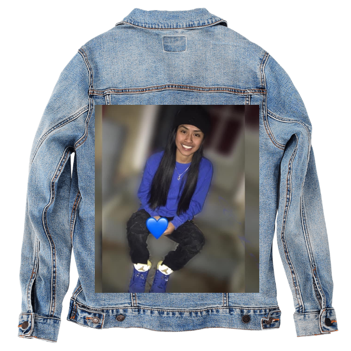 Customer Designed Custom Denim Jacket (hand-crafted) with 3 color choices of jacket: Stonewash, White, or Black. Unisex XS S M L XL 2X 3X. USA hand-crafted and USA digitally printed. Ships free within the USA & also ships Internationally.