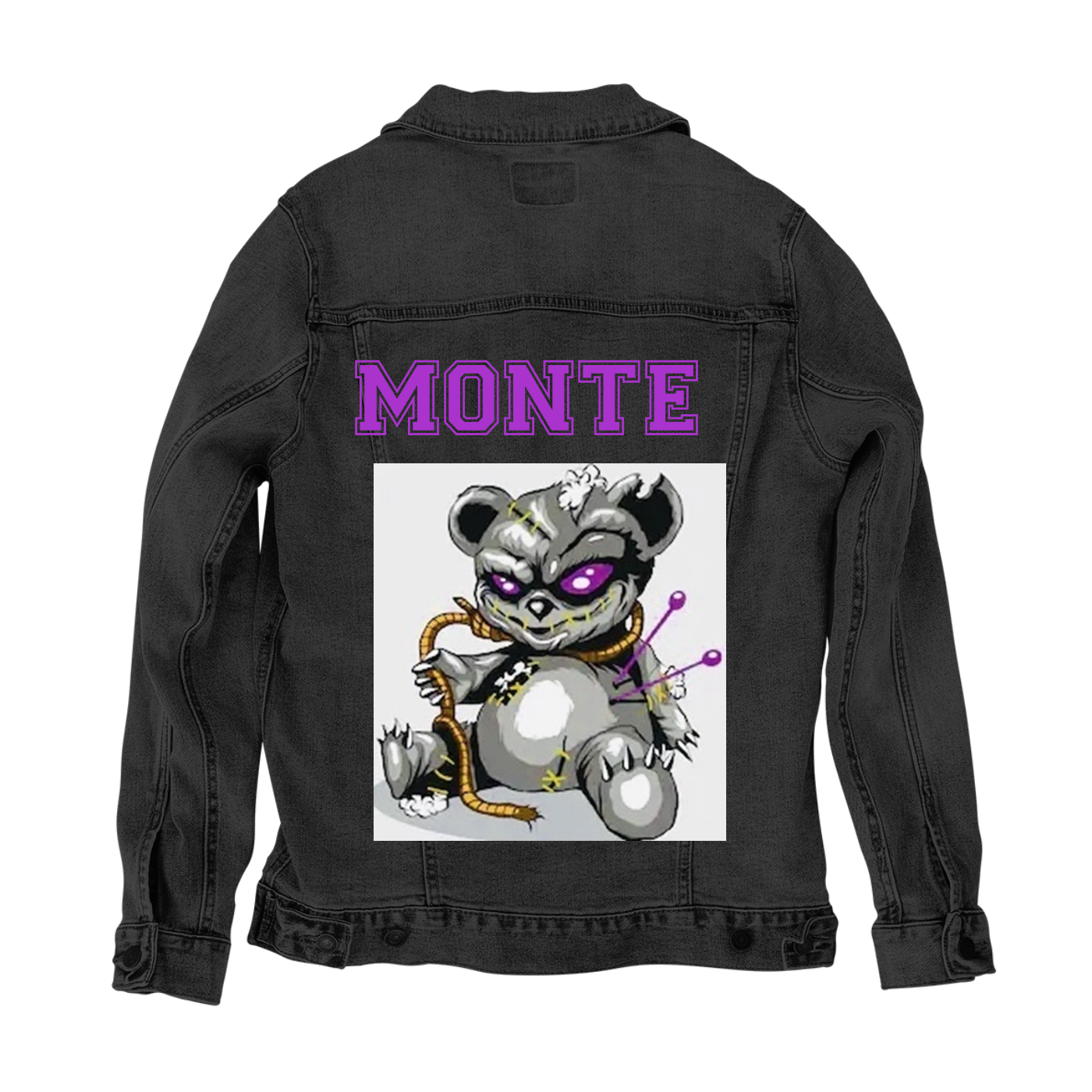 Customer Designed Custom Denim Jacket (hand-crafted) with 3 color choices of jacket: Stonewash, White, or Black. Unisex XS S M L XL 2X 3X. USA hand-crafted and USA digitally printed. Ships free within the USA & also ships Internationally.