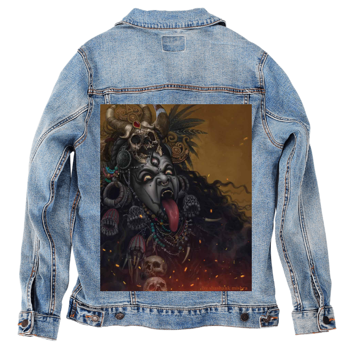 Customer Designed Custom Denim Jacket (hand-crafted) with 3 color choices of jacket: Stonewash, White, or Black. Unisex XS S M L XL 2X 3X. USA hand-crafted and USA digitally printed. Ships free within the USA & also ships Internationally.