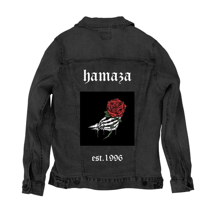 Customer Designed Custom Denim Jacket (hand-crafted) with 3 color choices of jacket: Stonewash, White, or Black. Unisex XS S M L XL 2X 3X. USA hand-crafted and USA digitally printed. Ships free within the USA & also ships Internationally.