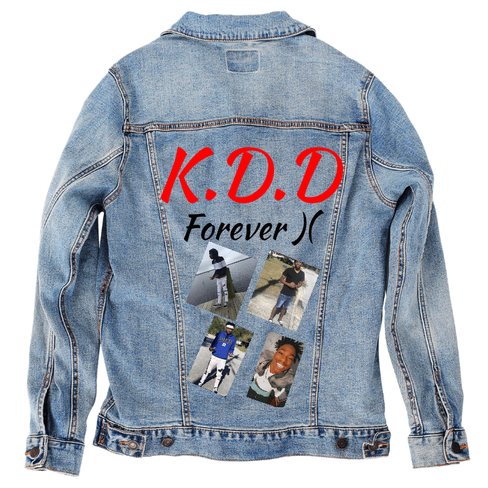 Customer Designed Custom Denim Jacket (hand-crafted) with 3 color choices of jacket: Stonewash, White, or Black. Unisex XS S M L XL 2X 3X. USA hand-crafted and USA digitally printed. Ships free within the USA & also ships Internationally.