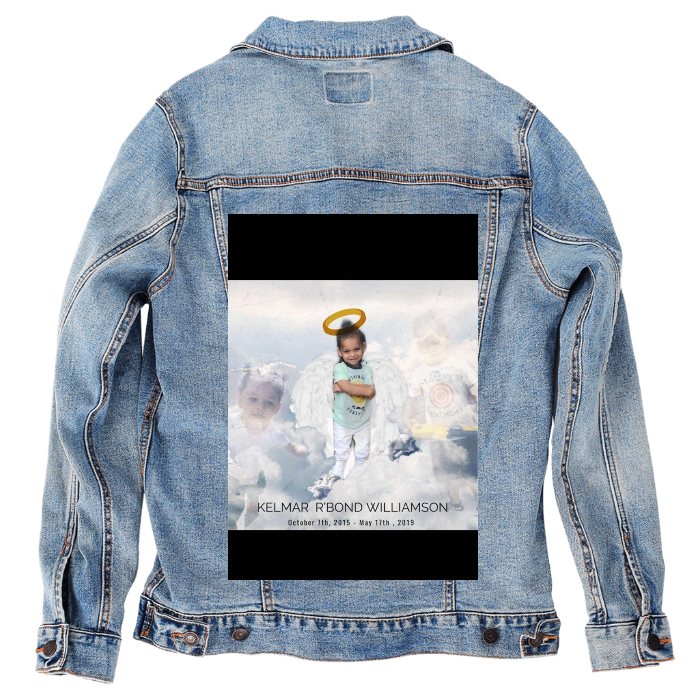 Customer Designed Custom Denim Jacket (hand-crafted) with 3 color choices of jacket: Stonewash, White, or Black. Unisex XS S M L XL 2X 3X. USA hand-crafted and USA digitally printed. Ships free within the USA & also ships Internationally.
